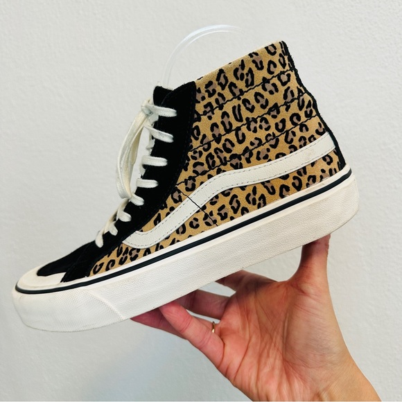 Vans Shoes - RARE Vans Skate Sk8 High Suede Leather Black Cheetah Leopard Animal Print Shoes